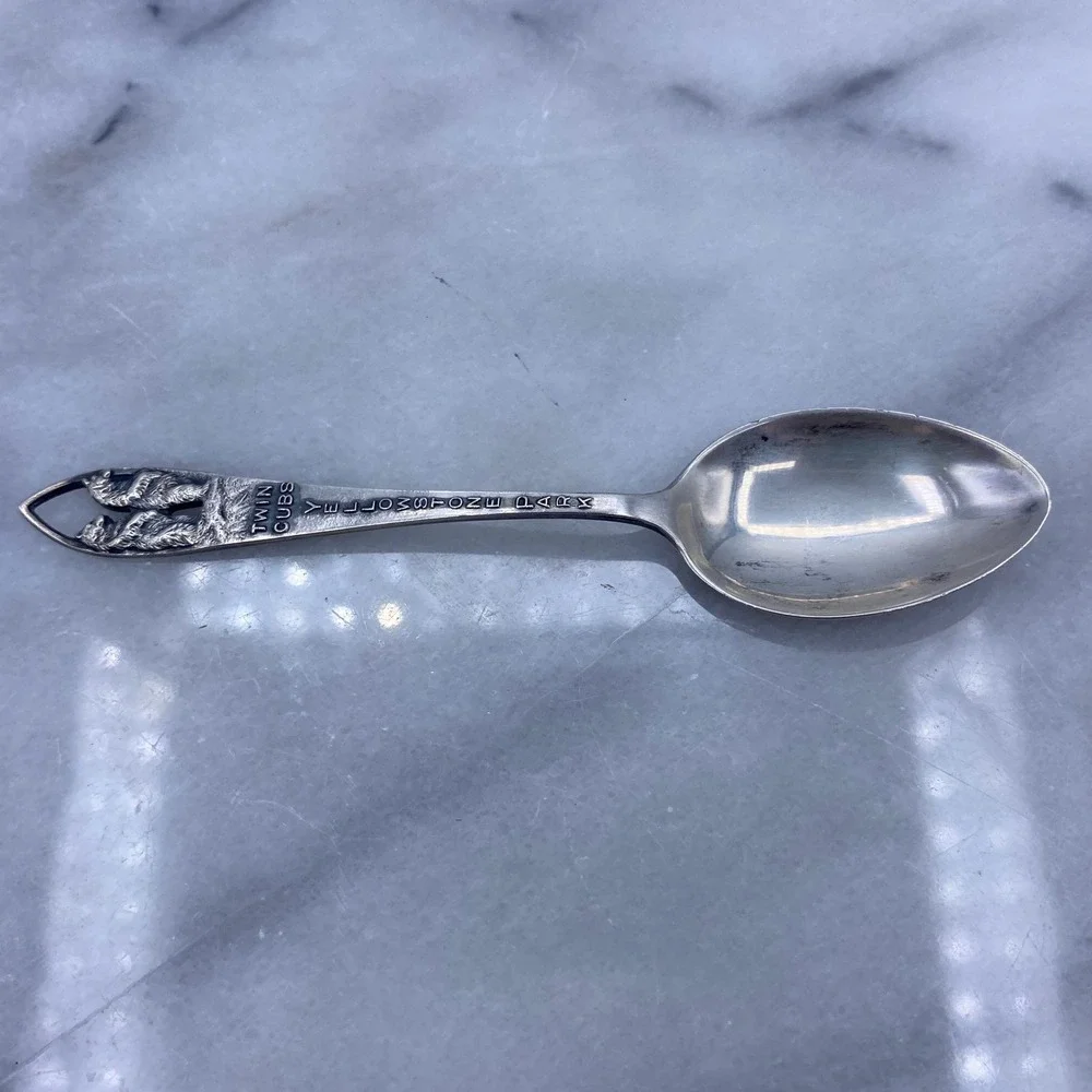 Sterling Silver Yellowstone Park Twin Cubs Souvenir Spoon 4 Inch Vintage Silver